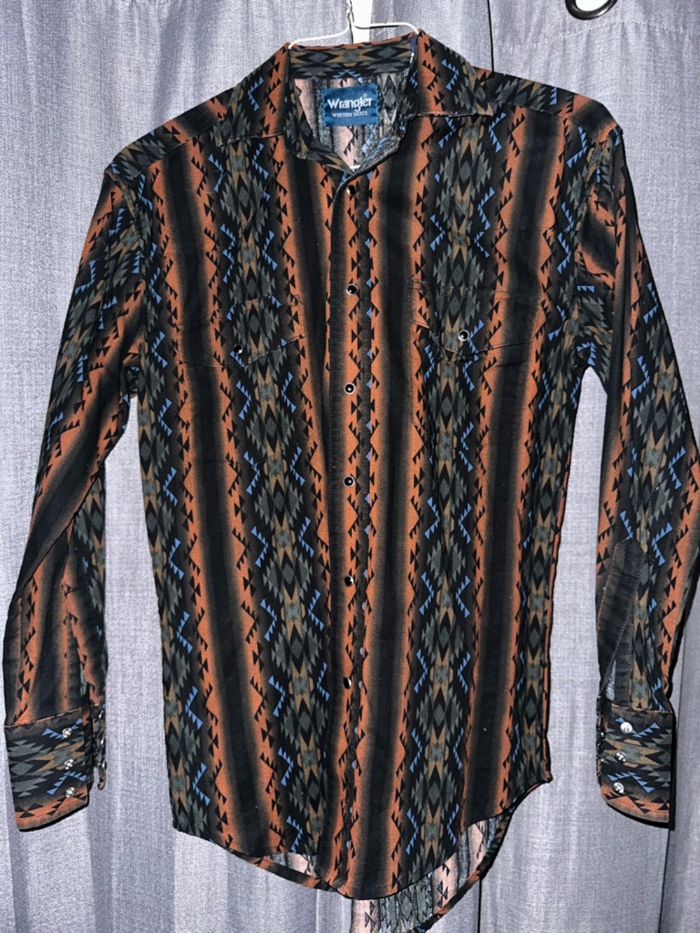 Wrangler Brown and Blue Aztec-Pattern Long Sleeve Button-Down Shirt